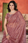 Mauve Taupe Net Saree With Sequins Work For Diwali