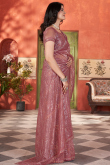 Mauve Taupe Net Saree With Sequins Work For Diwali