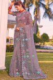 Mauve Taupe Net Sequins Embroidered Saree