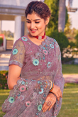 Mauve Taupe Net Sequins Embroidered Saree