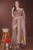 Mauve Taupe Organza Saree With Weaved Work For Diwali 