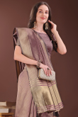 Mauve Taupe Organza Saree With Weaved Work For Diwali 