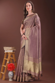 Mauve Taupe Organza Saree With Weaved Work For Diwali 