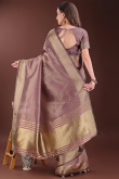 Mauve Taupe Organza Saree With Weaved Work For Diwali 