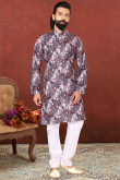 Mauve Taupe Printed Cotton Straight Cut Men Kurta Pajama