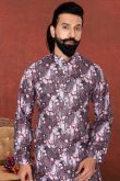 Mauve Taupe Printed Cotton Straight Cut Men Kurta Pajama