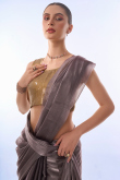 Mauve Taupe Shimmer Chiffon Saree For Sangeet 