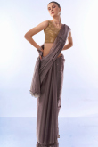 Mauve Taupe Shimmer Chiffon Saree For Sangeet 