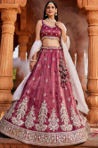 Mauve Taupe Silk Blend Embroidered Lehenga For Wedding