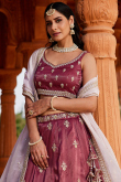 Mauve Taupe Silk Blend Embroidered Lehenga For Wedding