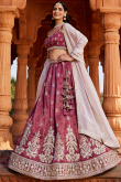 Mauve Taupe Silk Blend Embroidered Lehenga For Wedding