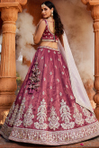 Mauve Taupe Silk Blend Embroidered Lehenga For Wedding