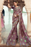 Mauve Taupe Silk Blend Saree With Mirror Work for Diwali