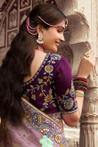 Mauve Taupe Silk Blend Saree With Mirror Work for Diwali