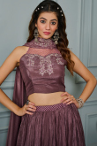 Mauve Taupe Silk Embroidered Flared Style Lehenga