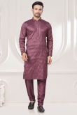Mauve Taupe Silk Embroidered Straight Cut Kurta Pajama for Men