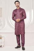 Mauve Taupe Silk Embroidered Straight Cut Kurta Pajama for Men