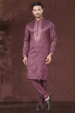 Mauve Taupe Silk Embroidered Straight Cut Men's Kurta Pajama 