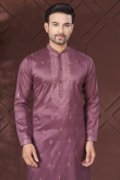 Mauve Taupe Silk Embroidered Straight Cut Men's Kurta Pajama 