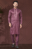 Mauve Taupe Silk Embroidered Straight Cut Men's Kurta Pajama 