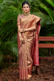 Mauve Taupe Silk Woven Zari Broad Border Saree 