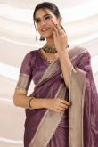 Mauve Taupe Tissue Saree with Woven Zari Work for Diwali 