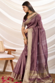 Mauve Taupe Tissue Saree with Woven Zari Work for Diwali 