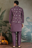 Mauve Taupe Viscose Silk Men's Kurta Pajama With Embroidered Jacket