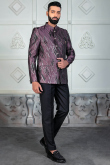 Mauve Taupe Weaved Silk Men's Jodhpuri Style Sherwani 