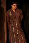 Mauve Viscose Kurta Pajama with Foil Print for Wedding Wear