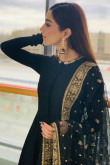 Maya Ali Black Georgette Eid Anarkali Suit With Zari Work