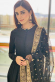 Maya Ali Black Georgette Eid Anarkali Suit With Zari Work