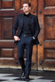 Black Embroidered Rayon Men's Coat Pant