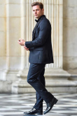 Black Embroidered Rayon Men's Coat Pant