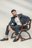 Plain Teal Blue Silk Men's Coat Pant