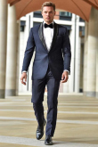 Plain Navy Blue Silk Men's Coat Pant