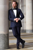 Plain Navy Blue Silk Men's Coat Pant