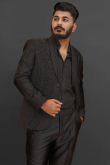 Black Embroidered Silk Men's Coat Pant