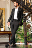 Black Cut Dana Embroidered Viscose Men's Coat Pant