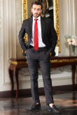Cut Dana Embroidered Viscose Black Men's Coat Pant