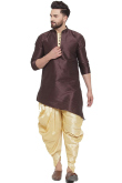 Men Brown And Beige Self Design Kurta With Dhoti