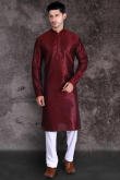 Men Coffie Brown Plain Kurta With White Pajama