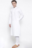 Men Wedding Special White Plain Kurta Pajama