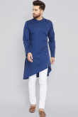 Men Plain Rayon Cotton Blue Kurta Pajama