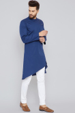 Men Plain Rayon Cotton Blue Kurta Pajama
