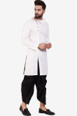 Men Plain White Kurta With Black Dhoti