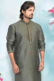 Men's Wedding Grey Kurta With Churidar