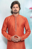 Men's Kurta In Orange With Churidar for Wedding & Party