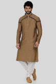 Mens Ready To Wear Brown Art Silk Kurta With Churidar for Wedding Party