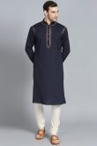 Midnight Blue Cotton Kurta Pajama With Zari Work for Wedding & Party